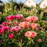 Kvetoucí zářivka velkokvětá na slunném záhoně